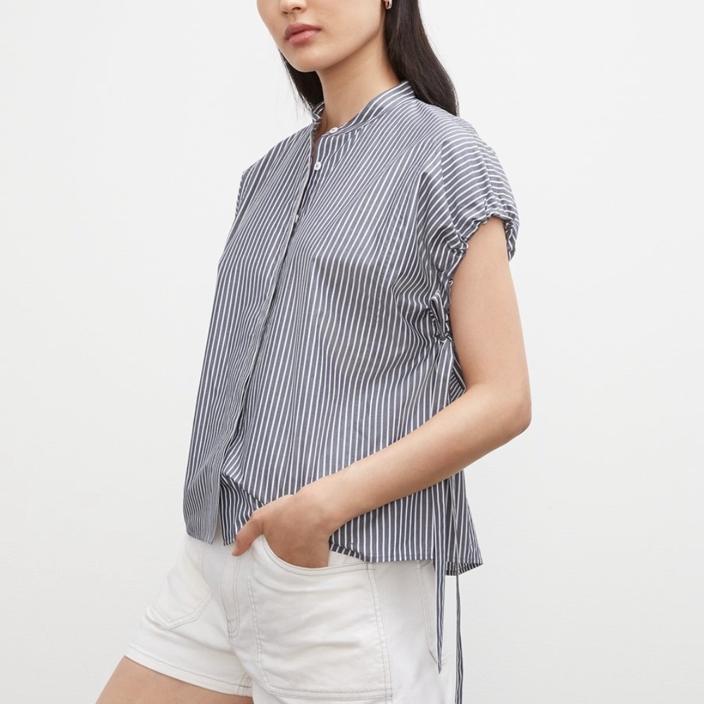 Striped Cinched Sleeve Shirt - New With Tags - NEVER WORN - Blue Stripe